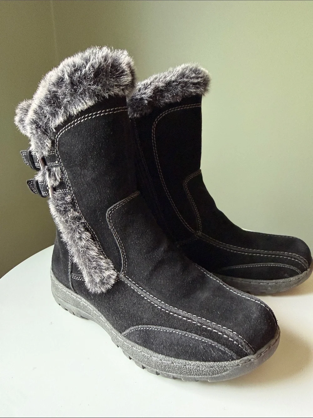 Spring Step Achieve Suede Faux Fur Mid-Calf Boots Water Resistant EU 38 US 7.5-8
